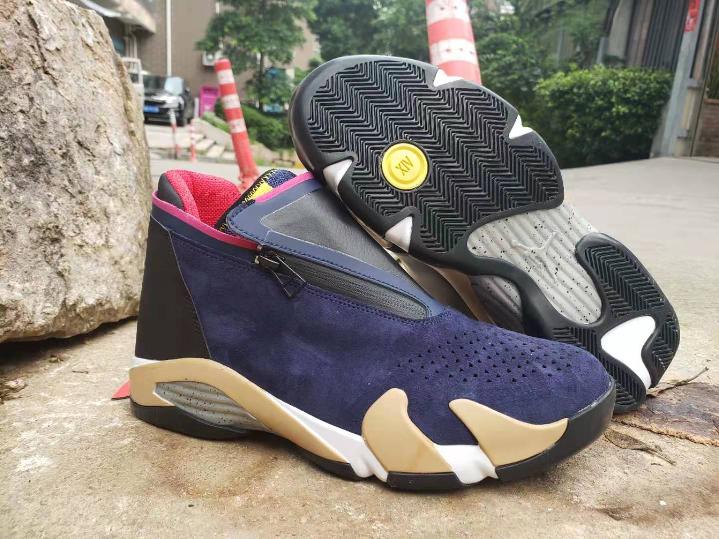 2019 Air Jordan 14 Zipper Sea Blue Brown Black White Shoes